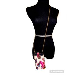 Butterfly Floral Crossbody‎ Wallet / Phone Case with Gold Chain Strap